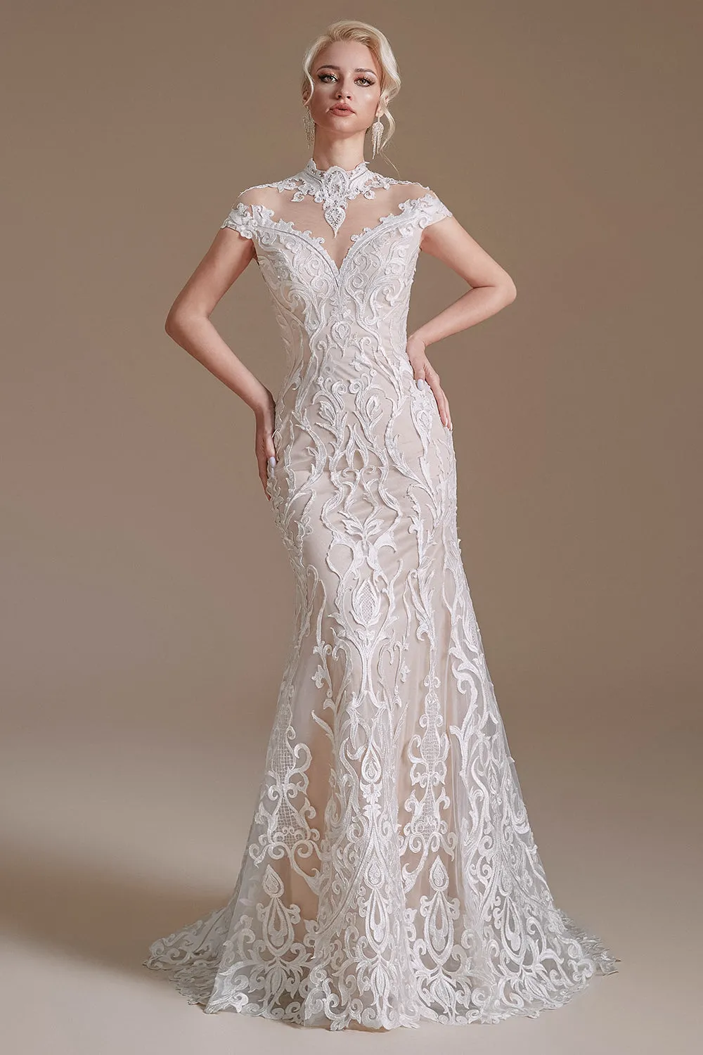 Mermaid White Lace Open Back Wedding Dress sold by Zapaka