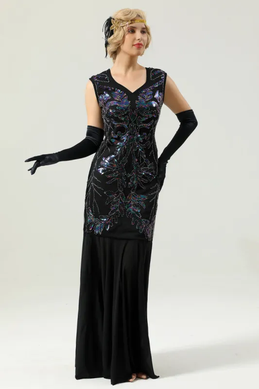 Black Long Sequins 1920s Party Dress sold by Zapaka