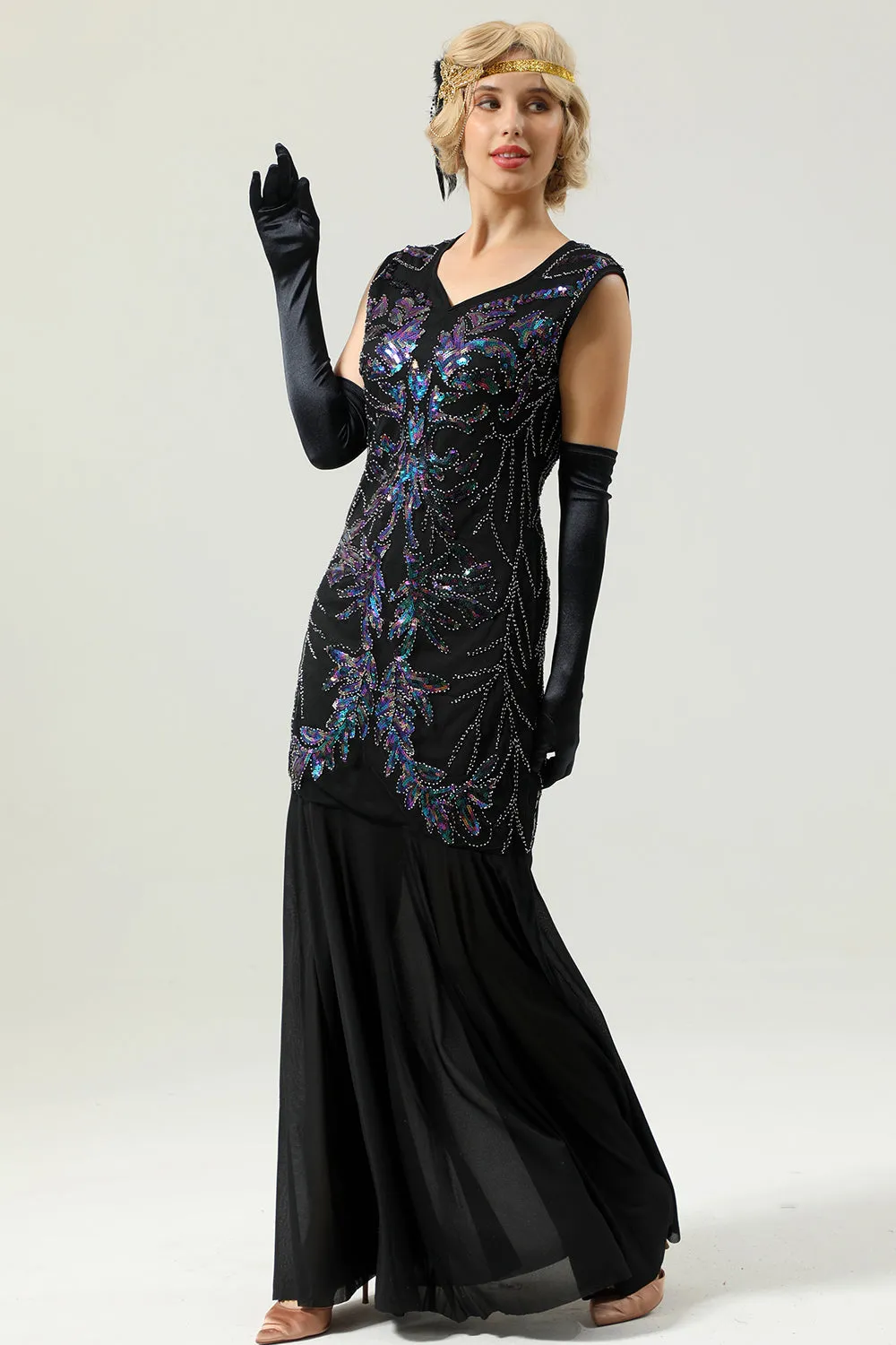Black Long Sequins 1920s Party Dress sold by Zapaka product image thumbnail 5