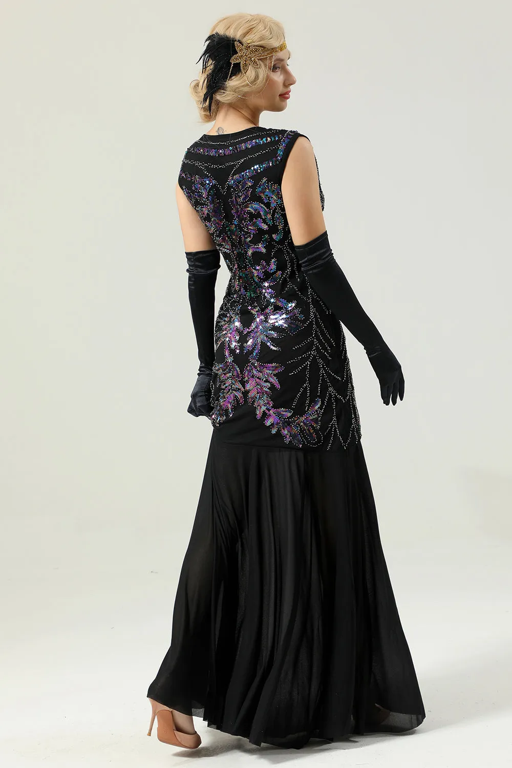 Black Long Sequins 1920s Party Dress sold by Zapaka product image thumbnail 2