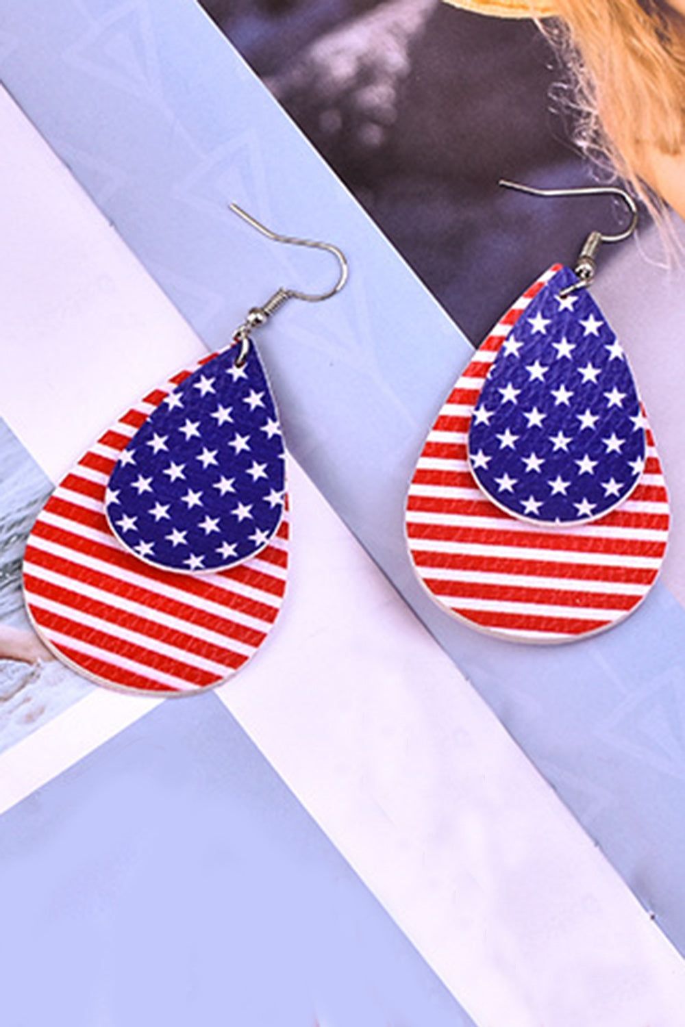 Red American Flag Drop Shape Earrings sold by Zapaka product image thumbnail 2