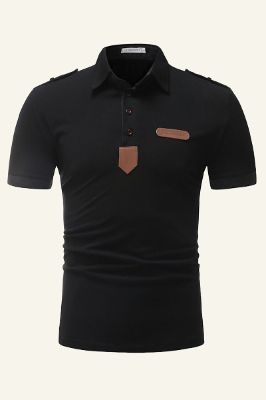 Patchwork Cotton Short-sleeve Casual Polo Shirt sold by Zapaka