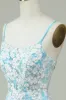 Sheath Spaghetti Straps Light Blue Short Homecoming Dress with Appliques sold by Zapaka