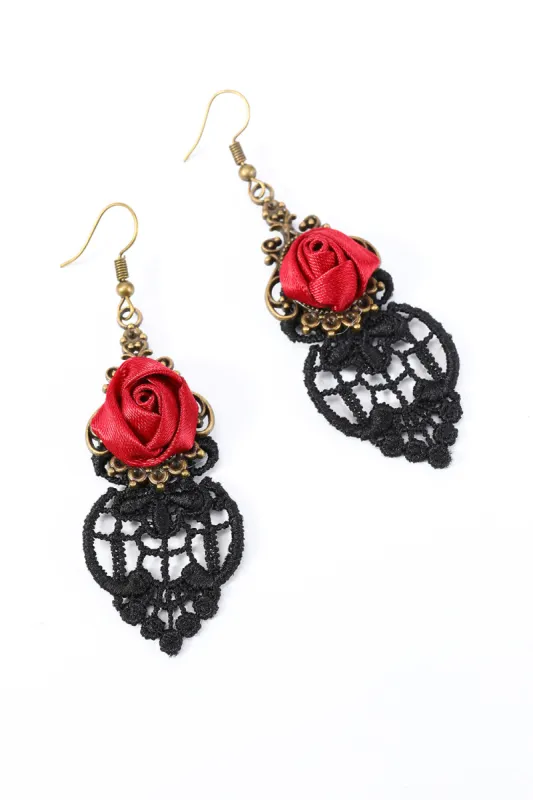 Red and Black Halloween Crochet Drop Earrings made by Zapaka