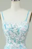 Sheath Spaghetti Straps Light Blue Short Homecoming Dress with Appliques sold by Zapaka