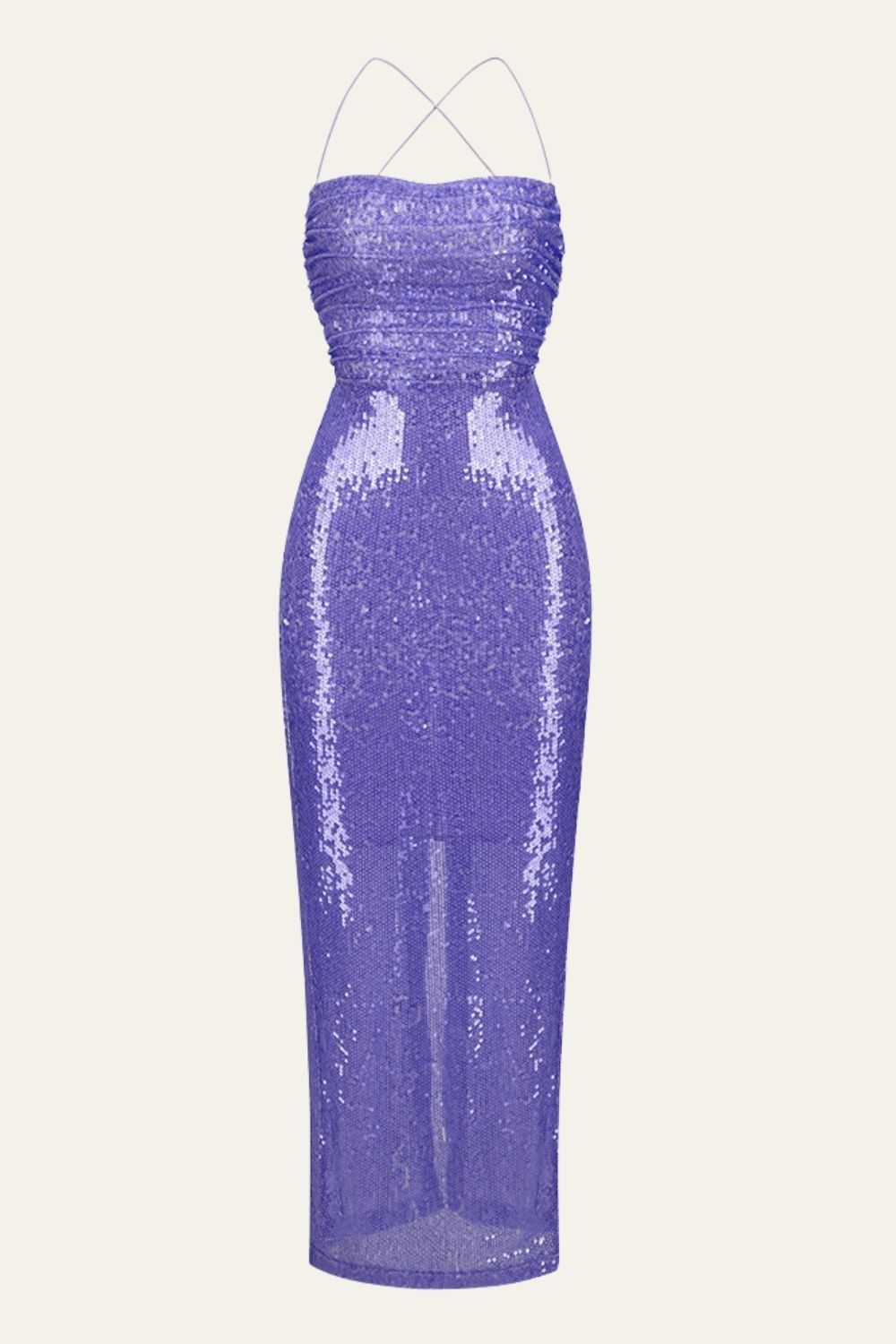 Sequin Backless Purple Strappy Halter-Neck Long Party Dress sold by Zapaka product image thumbnail 3
