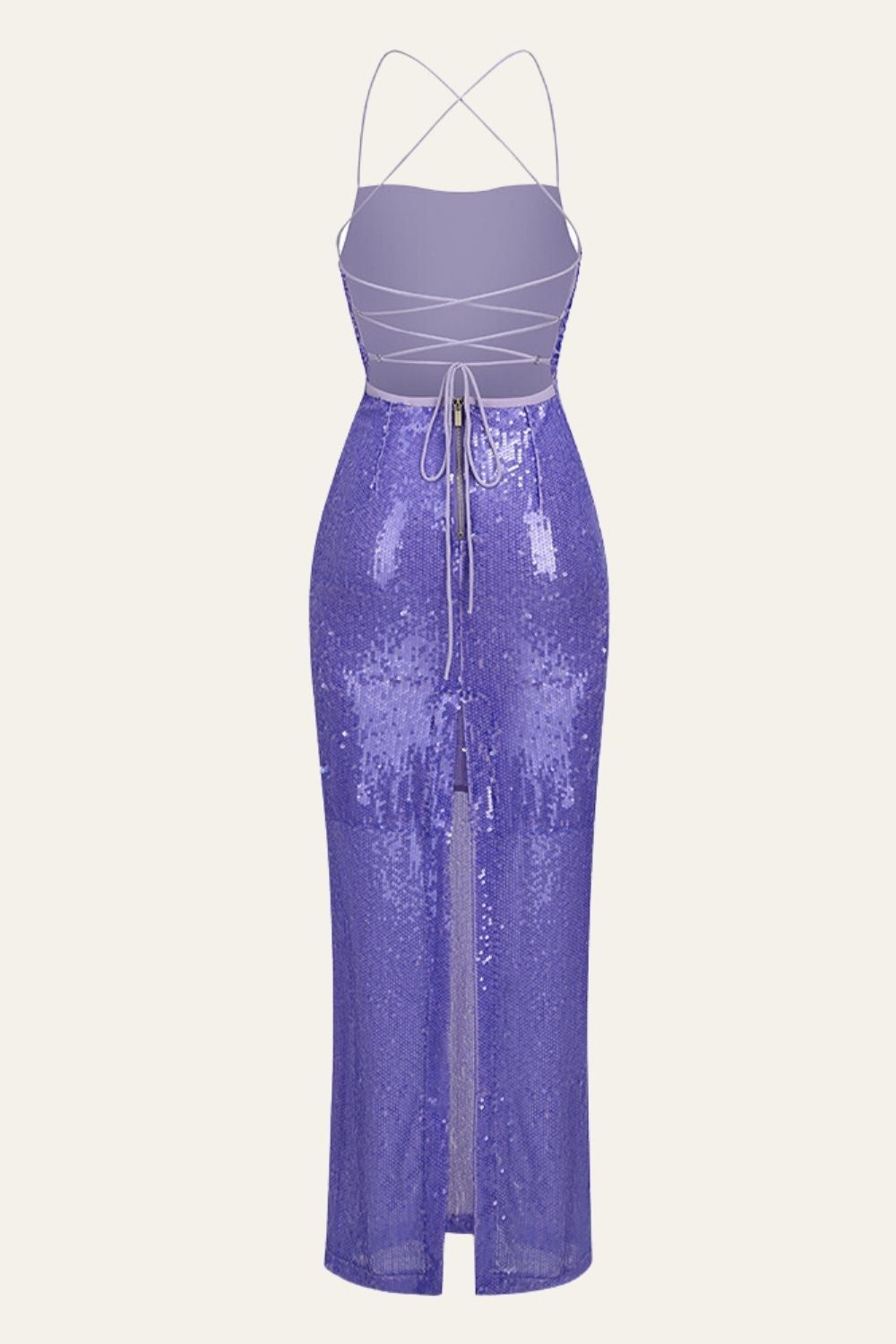Sequin Backless Purple Strappy Halter-Neck Long Party Dress sold by Zapaka product image thumbnail 2