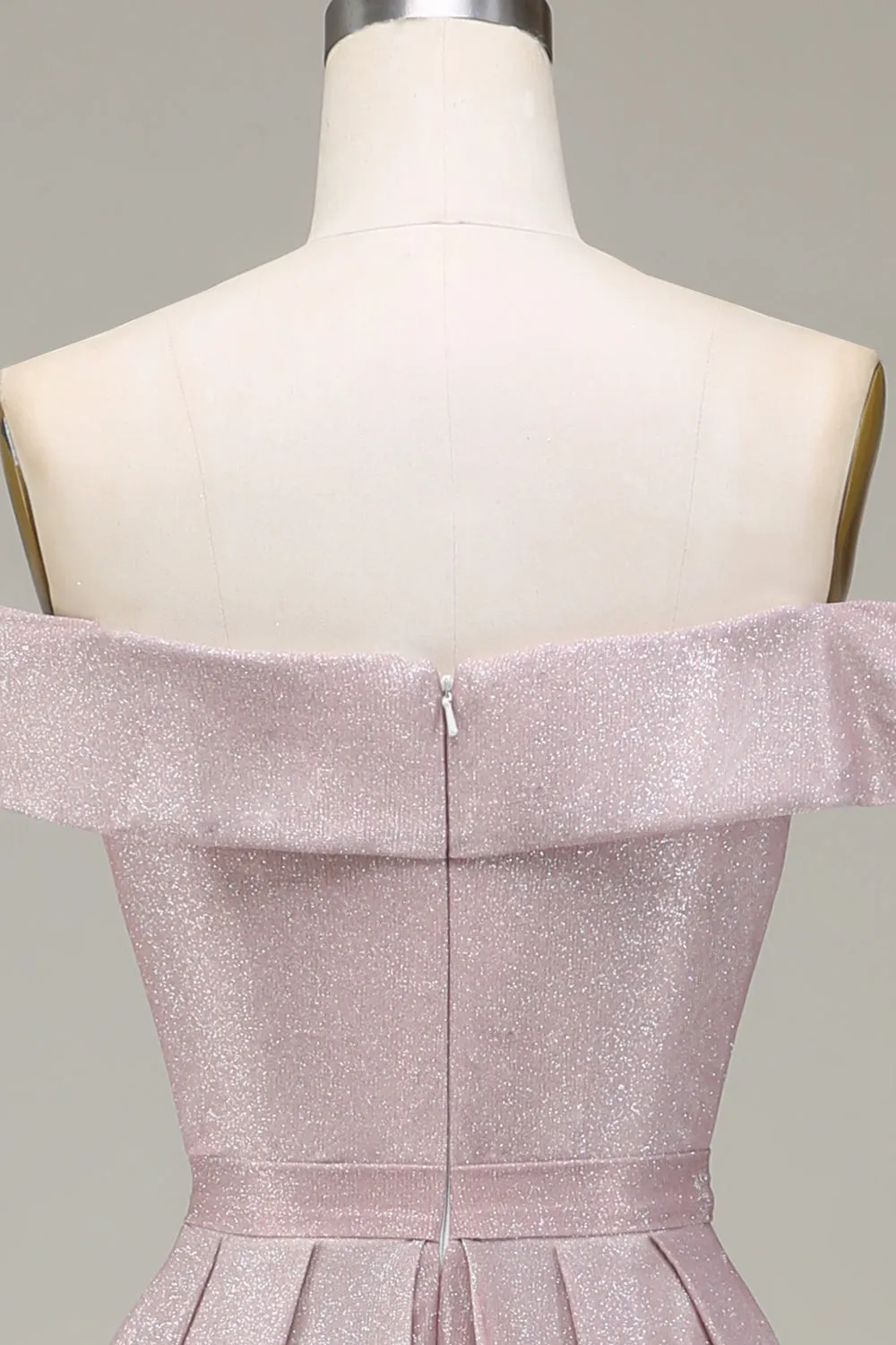 Off the Shoulder Grey Pink Sparkly Prom Dress with Pleated sold by Zapaka product image thumbnail 5