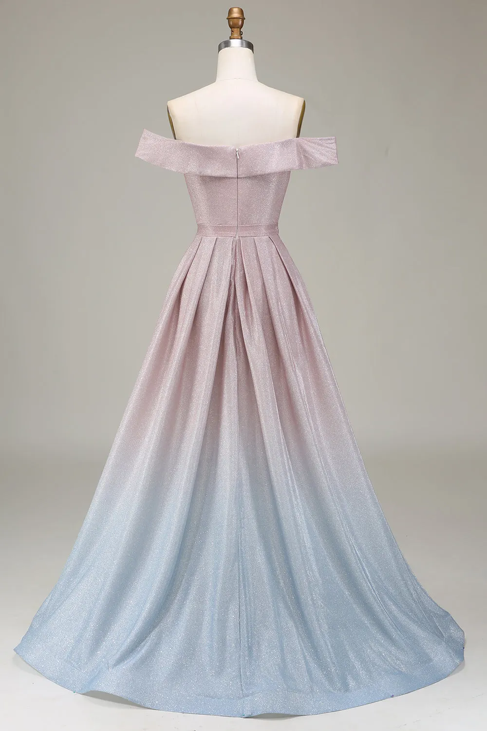 Off the Shoulder Grey Pink Sparkly Prom Dress with Pleated sold by Zapaka product image thumbnail 2