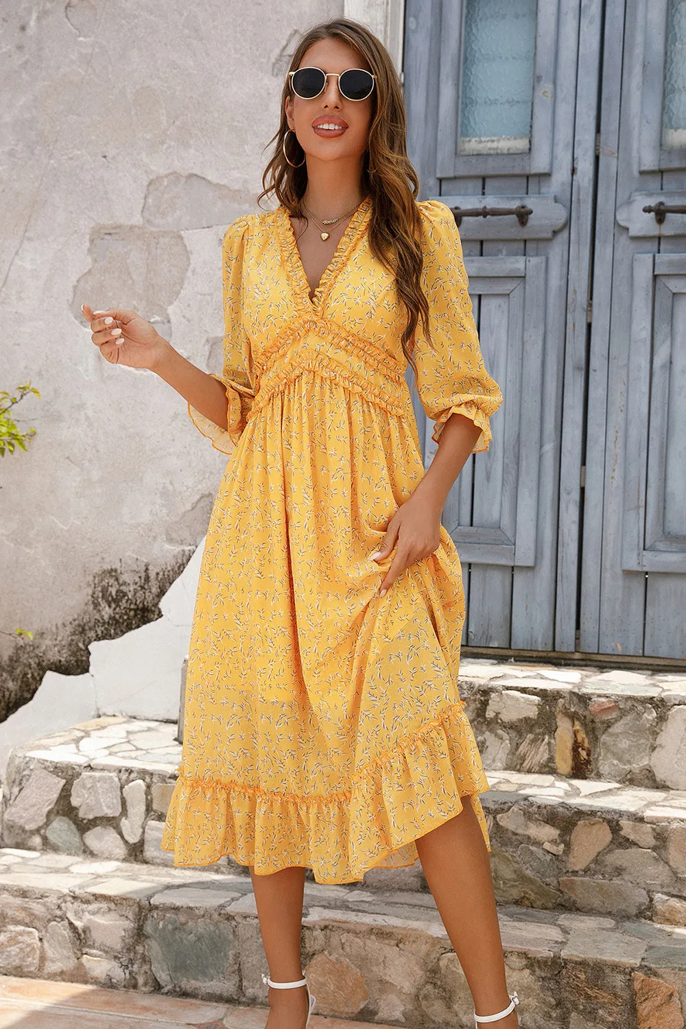 Yellow Long Sleeves Floral Boho Maxi Dress sold by Zapaka product image thumbnail 5