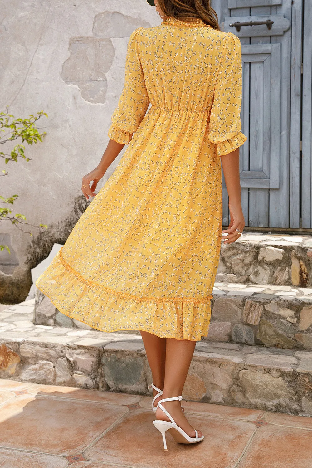 Yellow Long Sleeves Floral Boho Maxi Dress sold by Zapaka product image thumbnail 2