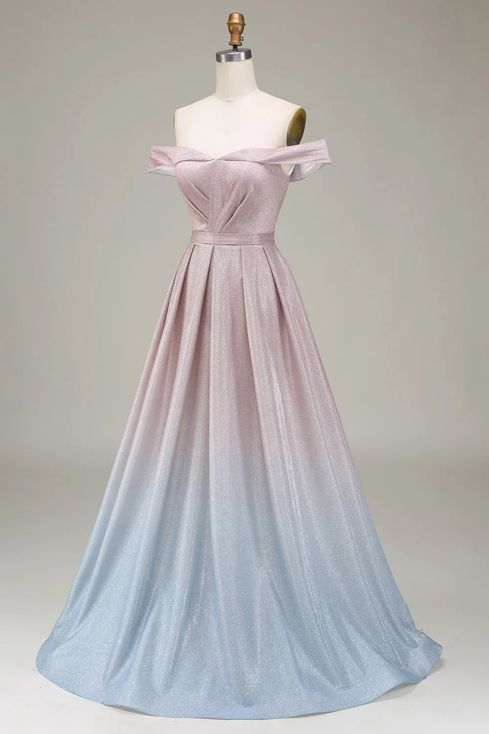Off the Shoulder Grey Pink Sparkly Prom Dress with Pleated sold by Zapaka product image thumbnail 3