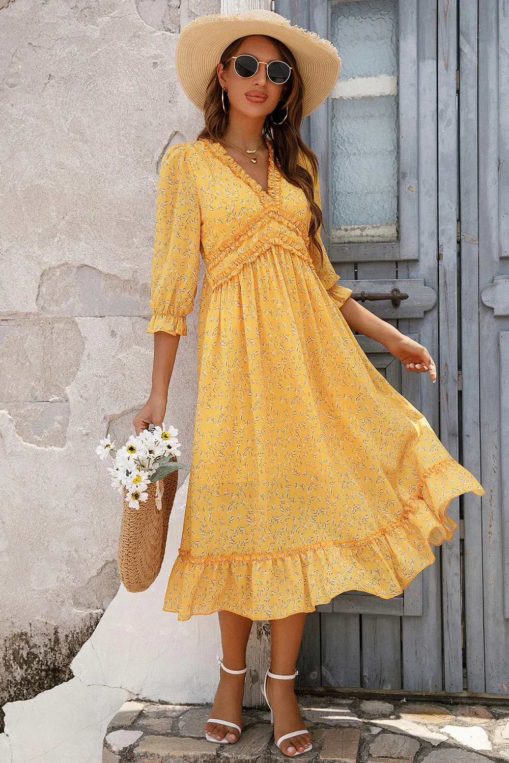 Yellow Long Sleeves Floral Boho Maxi Dress sold by Zapaka product image thumbnail 4