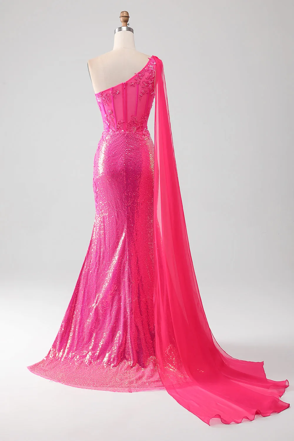 Sparkly Fuchsia Mermaid One Shoulder Appliques Prom Dress With Slit sold by Zapaka product image thumbnail 2