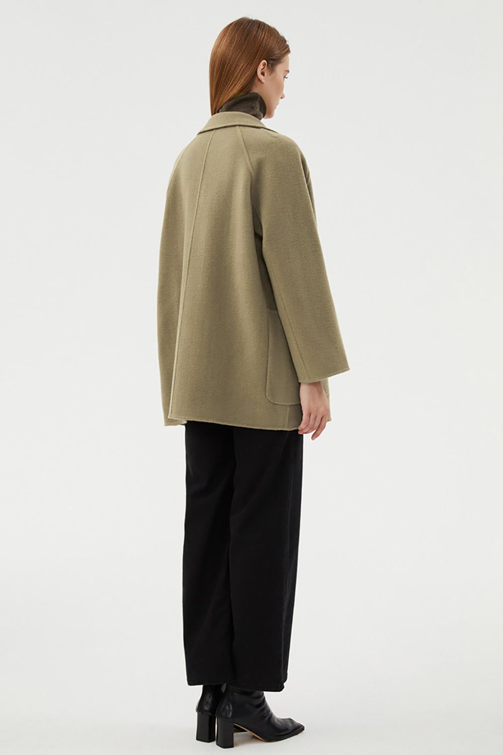 Double Breasted Green Notched Lapel Wool Coat With Pockets sold by Zapaka product image thumbnail 2