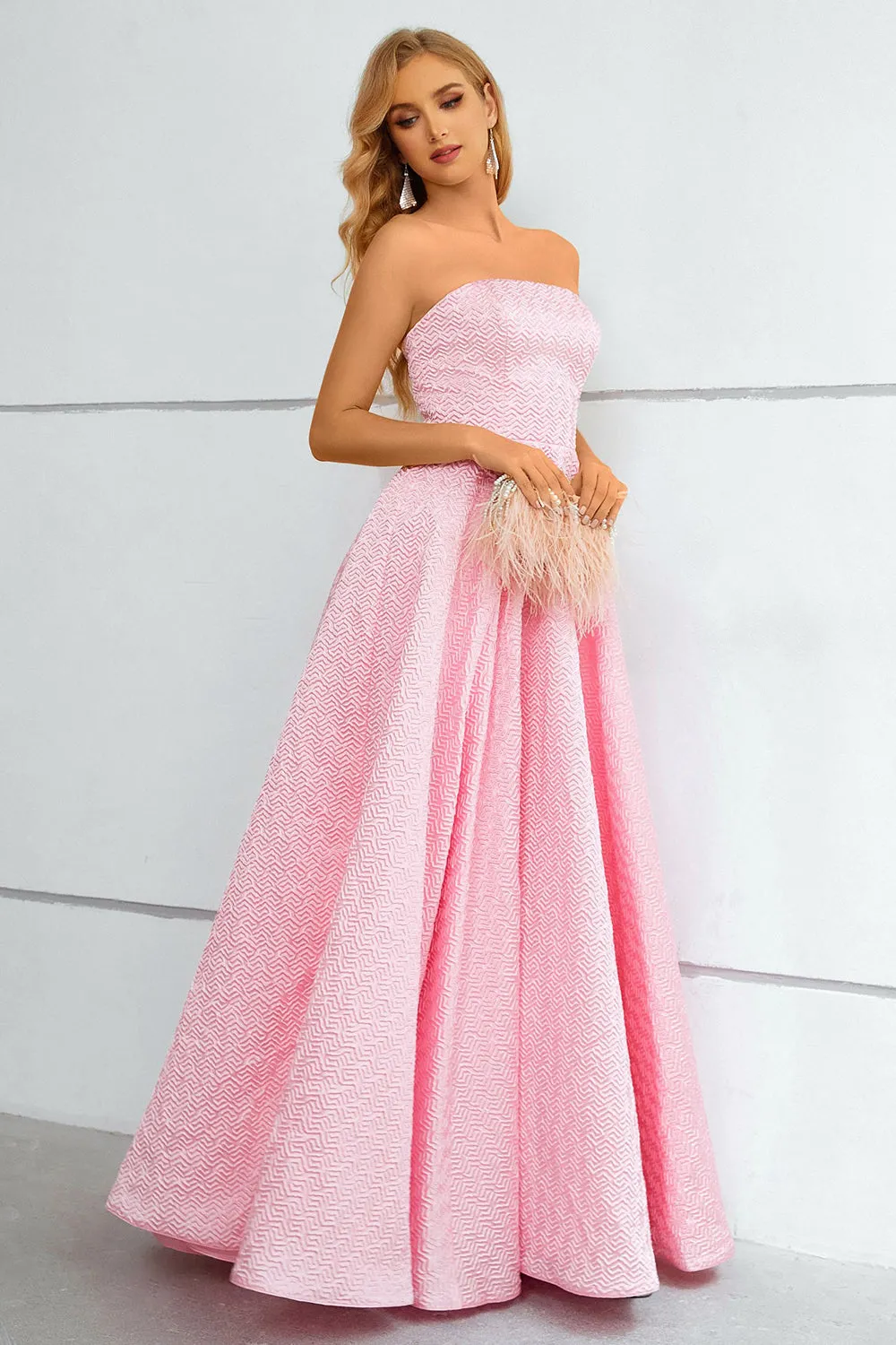 Pink Lace Up A-Line Strapless Prom Dress sold by Zapaka product image thumbnail 5