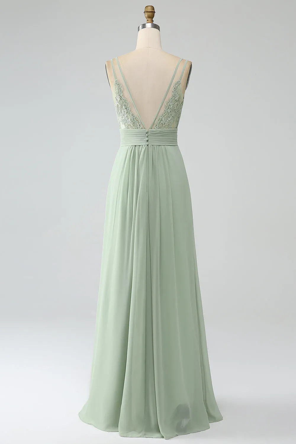 Dusty Sage A-Line Spaghetti Straps Pleated Chiffon Long Bridesmaid Dress sold by Zapaka product image thumbnail 2
