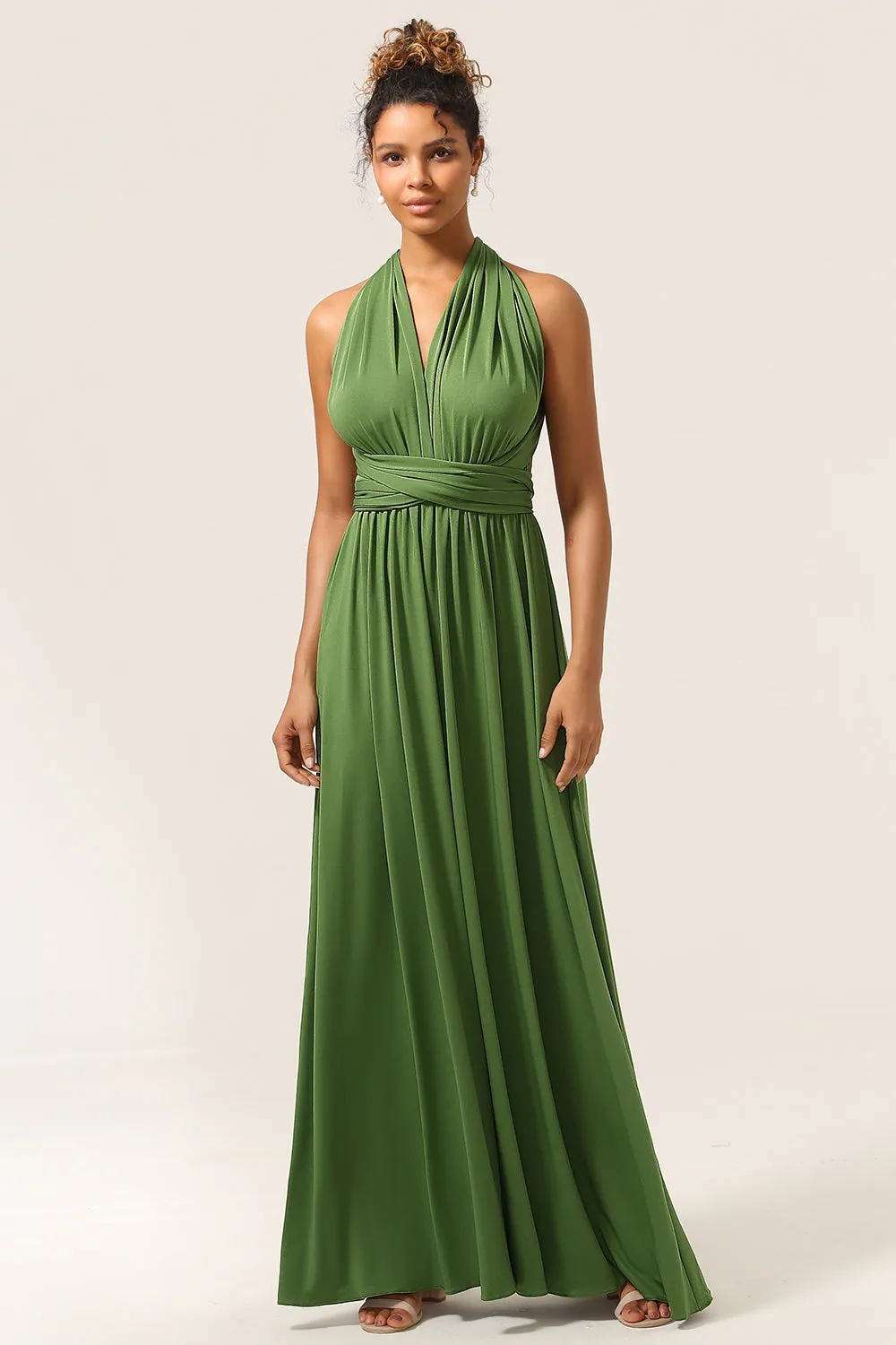 Charming A Line Olive Green Spandex Convertible Wear Long Bridesmaid Dress sold by Zapaka product image thumbnail 3