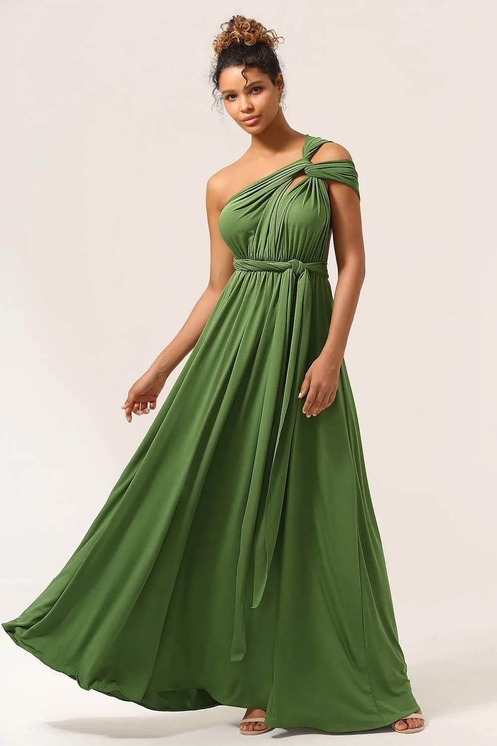 Charming A Line Olive Green Spandex Convertible Wear Long Bridesmaid Dress sold by Zapaka product image thumbnail 5