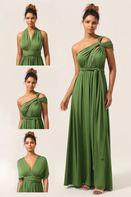 Charming A Line Olive Green Spandex Convertible Wear Long Bridesmaid Dress sold by Zapaka