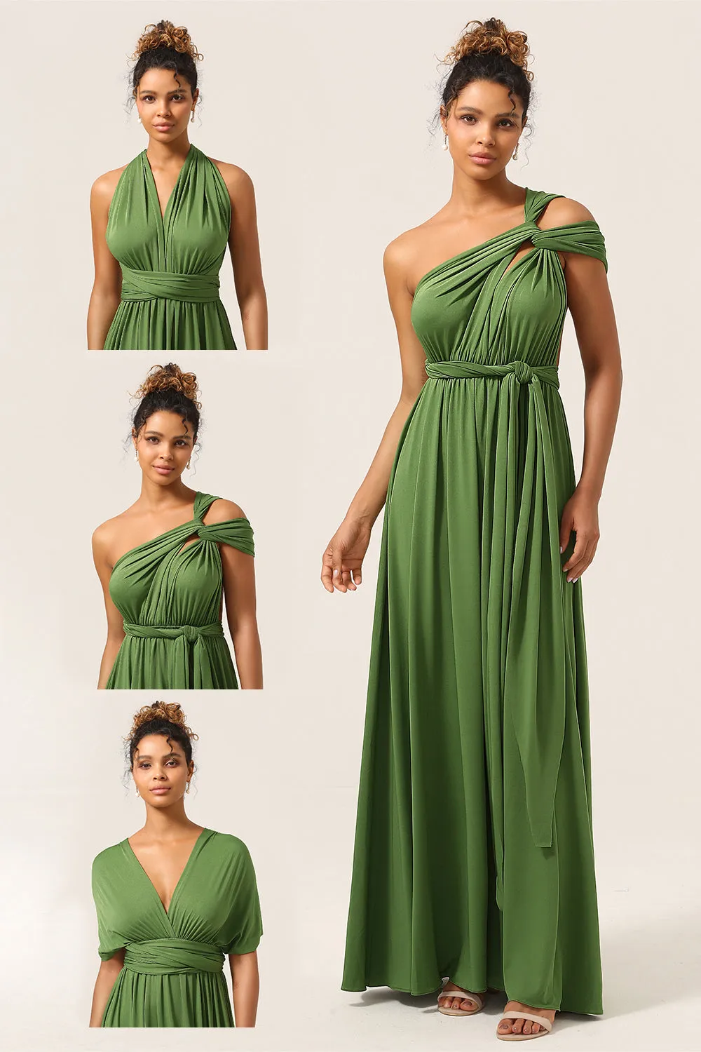 Charming A Line Olive Green Spandex Convertible Wear Long Bridesmaid Dress sold by Zapaka