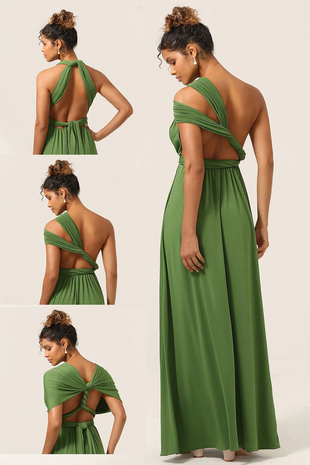 Charming A Line Olive Green Spandex Convertible Wear Long Bridesmaid Dress sold by Zapaka product image thumbnail 2