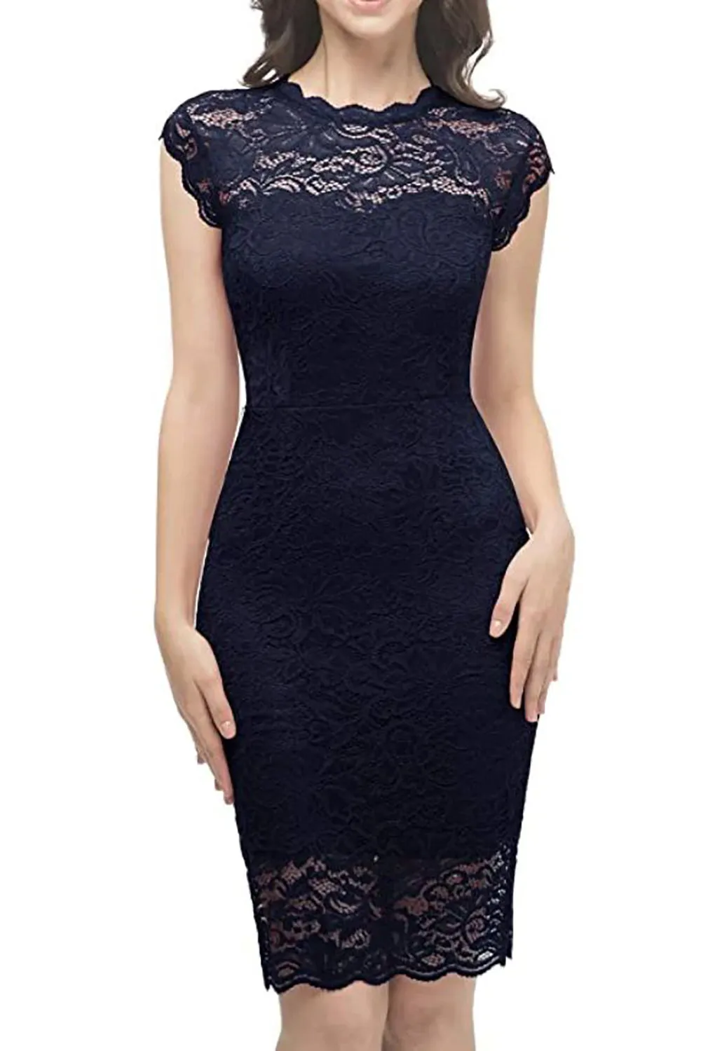 Navy Lace Bodycon Dress sold by Zapaka