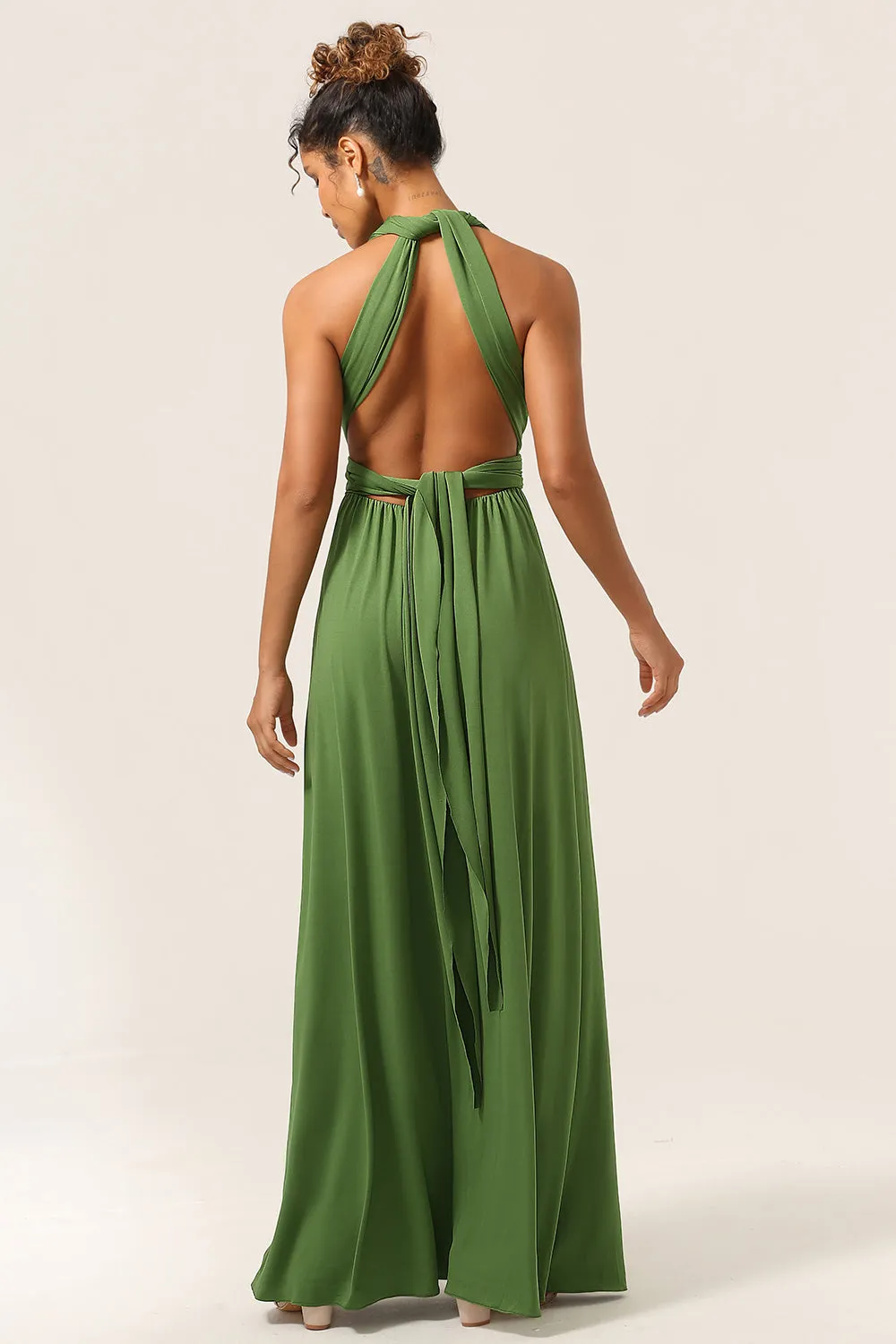 Charming A Line Olive Green Spandex Convertible Wear Long Bridesmaid Dress sold by Zapaka product image thumbnail 4