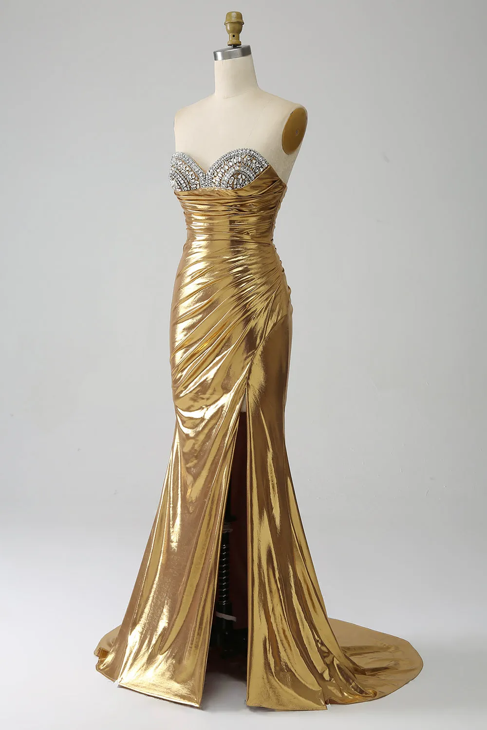 Golden Mermaid Strapless Long Metallic Prom Dress with Slit sold by Zapaka product image thumbnail 3