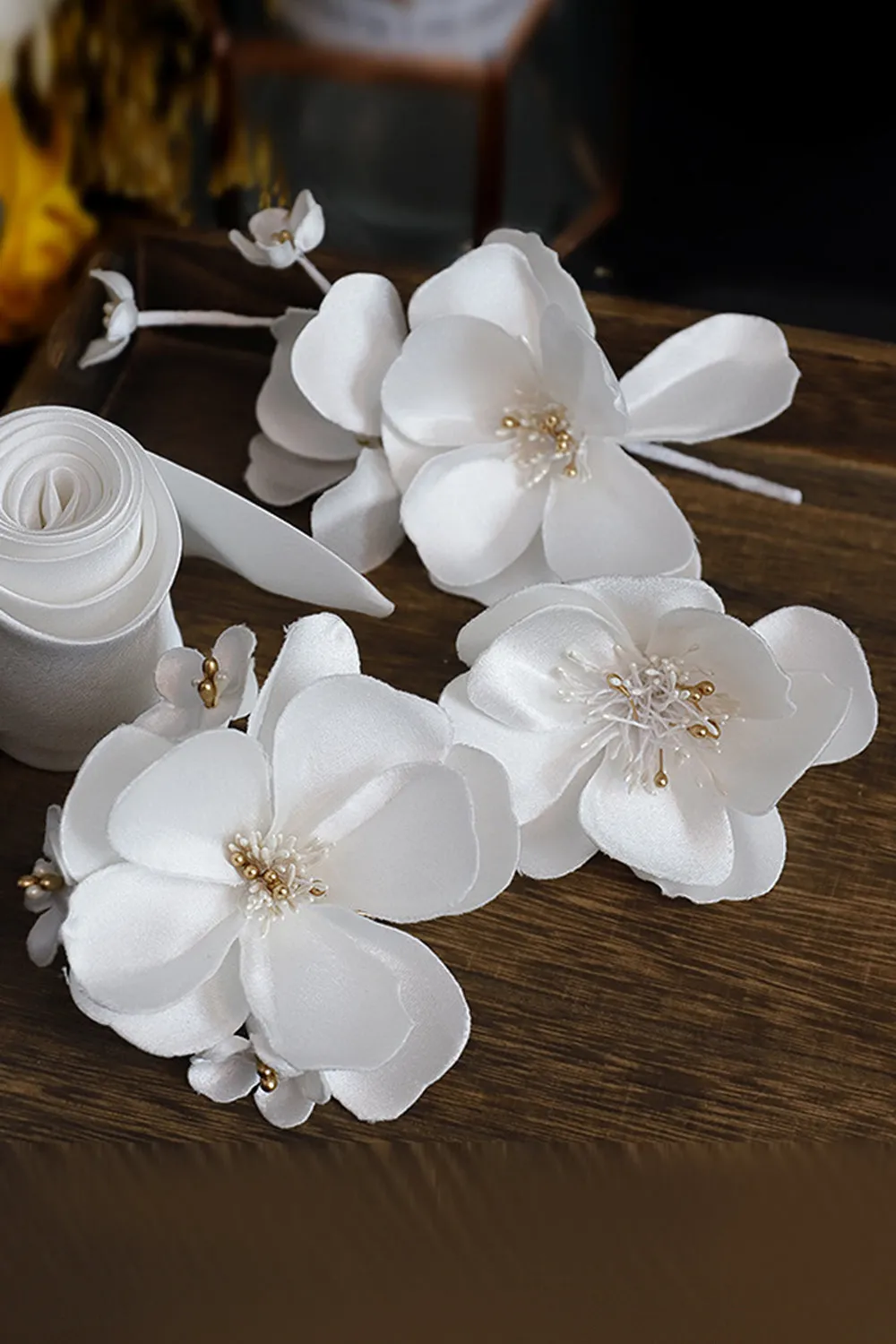 White Elegant Fabric Flower Hair Clips sold by Zapaka