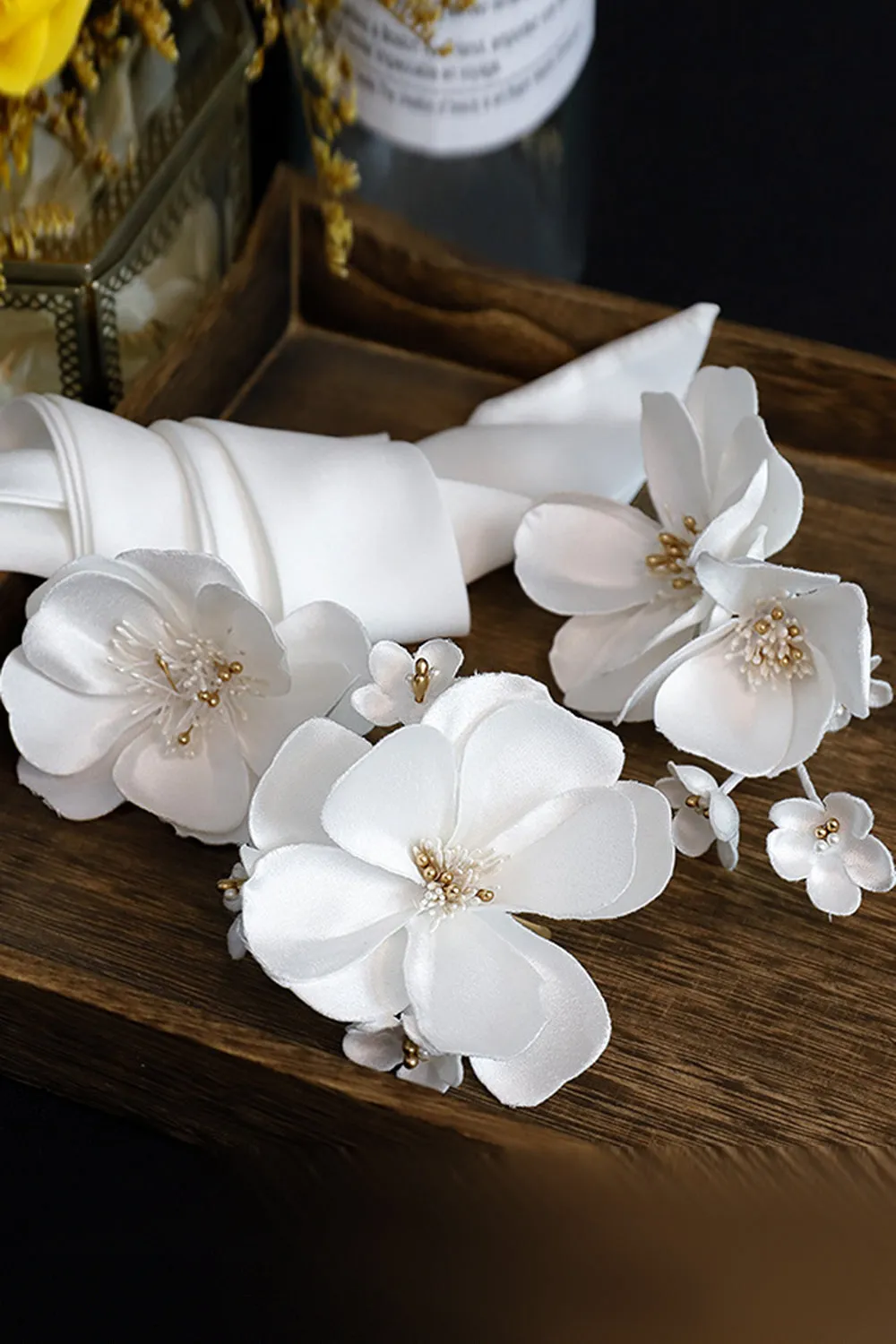 White Elegant Fabric Flower Hair Clips sold by Zapaka product image thumbnail 3