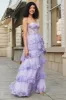 Princess A Line Sweetheart Lavender Corset Prom Dress with Tiered Lace sold by Zapaka