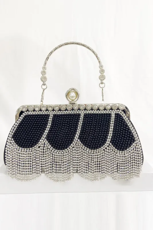 Black Beaded Fringes Party Handbag sold by Zapaka