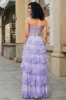 Princess A Line Sweetheart Lavender Corset Prom Dress with Tiered Lace sold by Zapaka