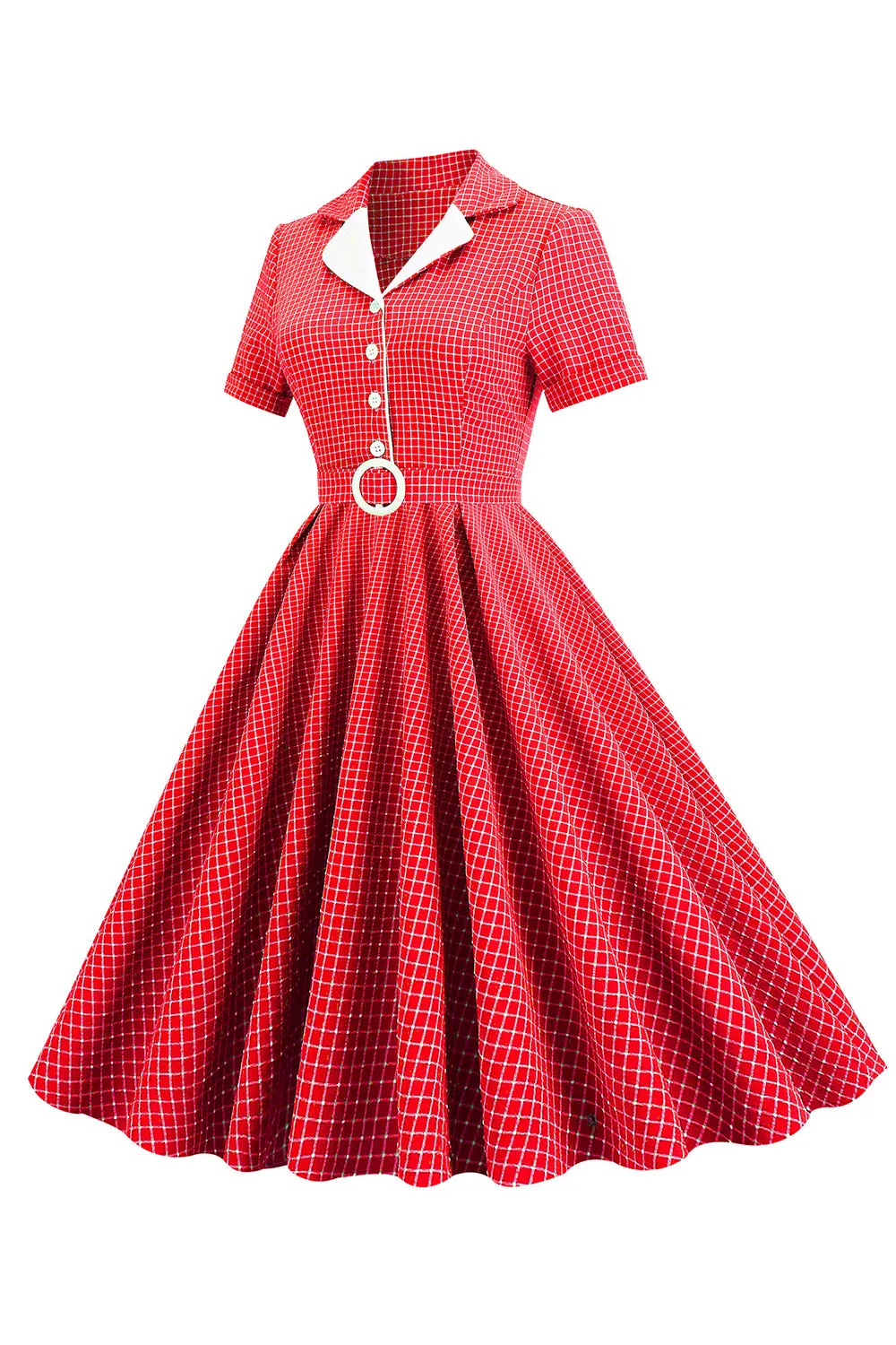 Retro Style Red Plaid 1950s Dress sold by Zapaka product image thumbnail 3