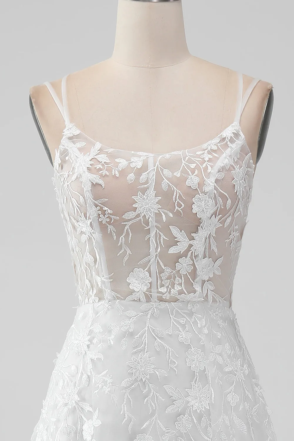 Ivory A Line Spaghetti Straps Applique Lace Corset Wedding Dress with Slit sold by Zapaka product image thumbnail 4