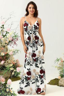 Mermaid Spaghetti Straps Flower Printed Wedding Guest Dress sold by Zapaka