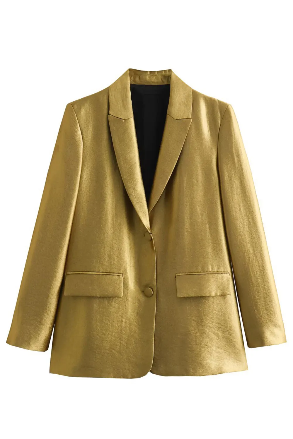Golden Oversize Peak Lapel Single Breasted Blazer sold by Zapaka