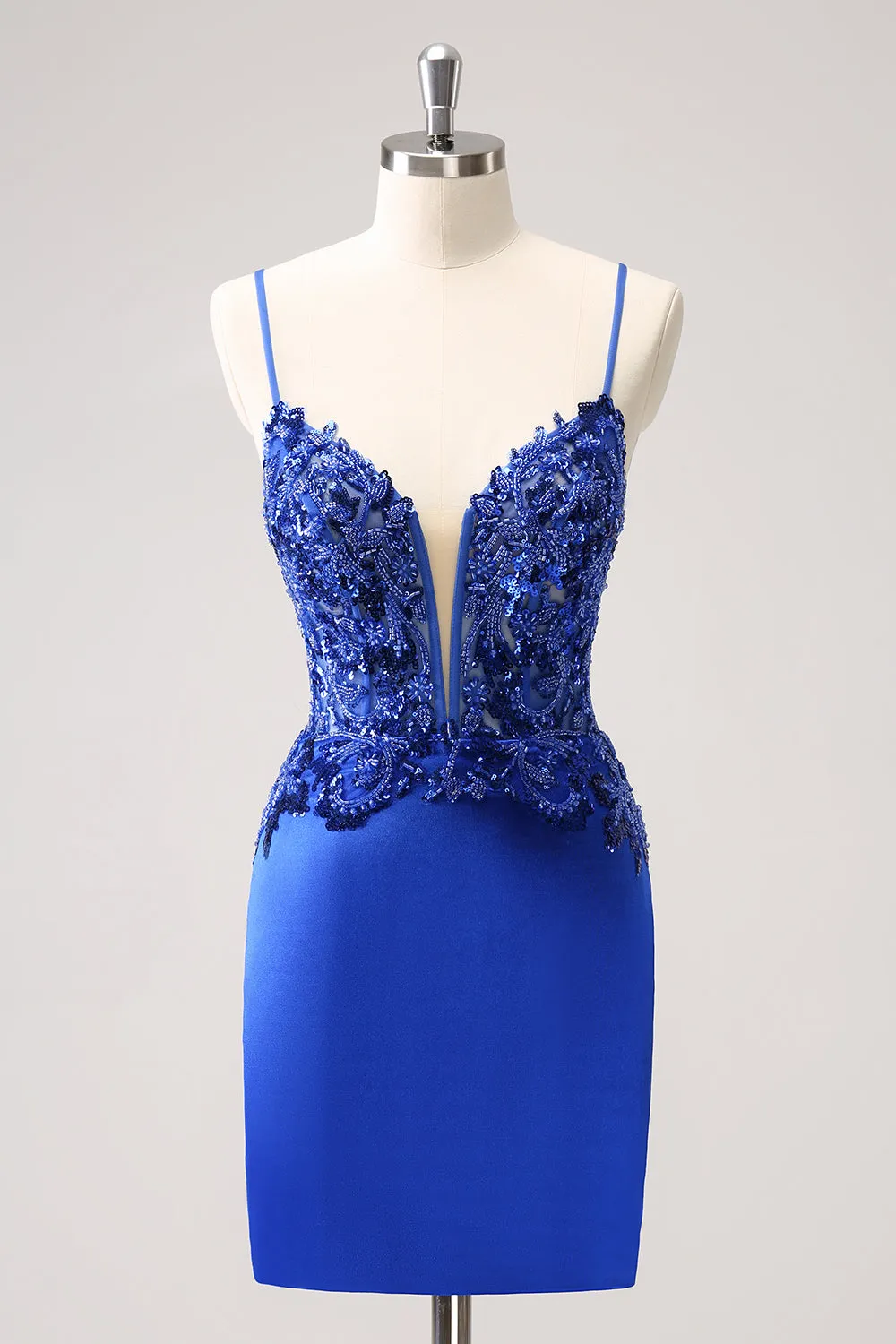 Sparkly Royal Blue Sequin Tight Short Homecoming Dress With Lace Up Back sold by Zapaka