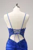 Sparkly Royal Blue Sequin Tight Short Homecoming Dress With Lace Up Back sold by Zapaka