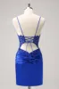 Sparkly Royal Blue Sequin Tight Short Homecoming Dress With Lace Up Back sold by Zapaka