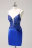 Sparkly Royal Blue Sequin Tight Short Homecoming Dress With Lace Up Back sold by Zapaka