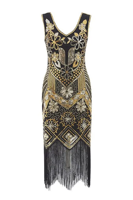 Golden Sequins 1920s Dress with Fringes sold by Zapaka