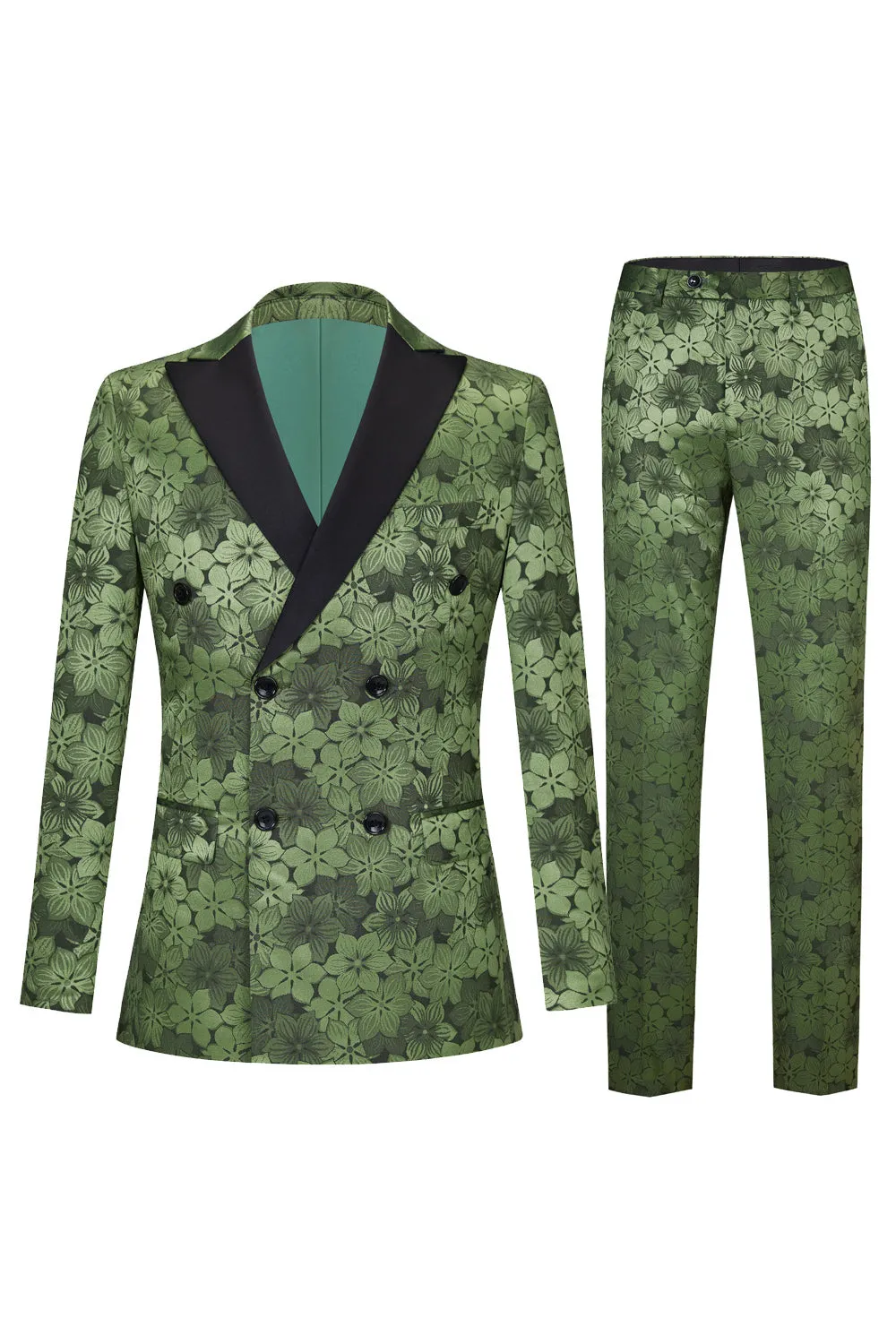 Army Green Peak Lapel 2 Piece Men's Prom Suit with Pattern sold by Zapaka