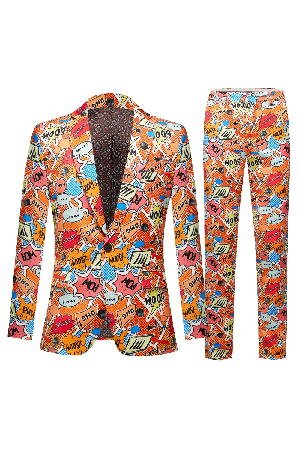 Orange Notched Lapel Graffiti Men's Blazer sold by Zapaka