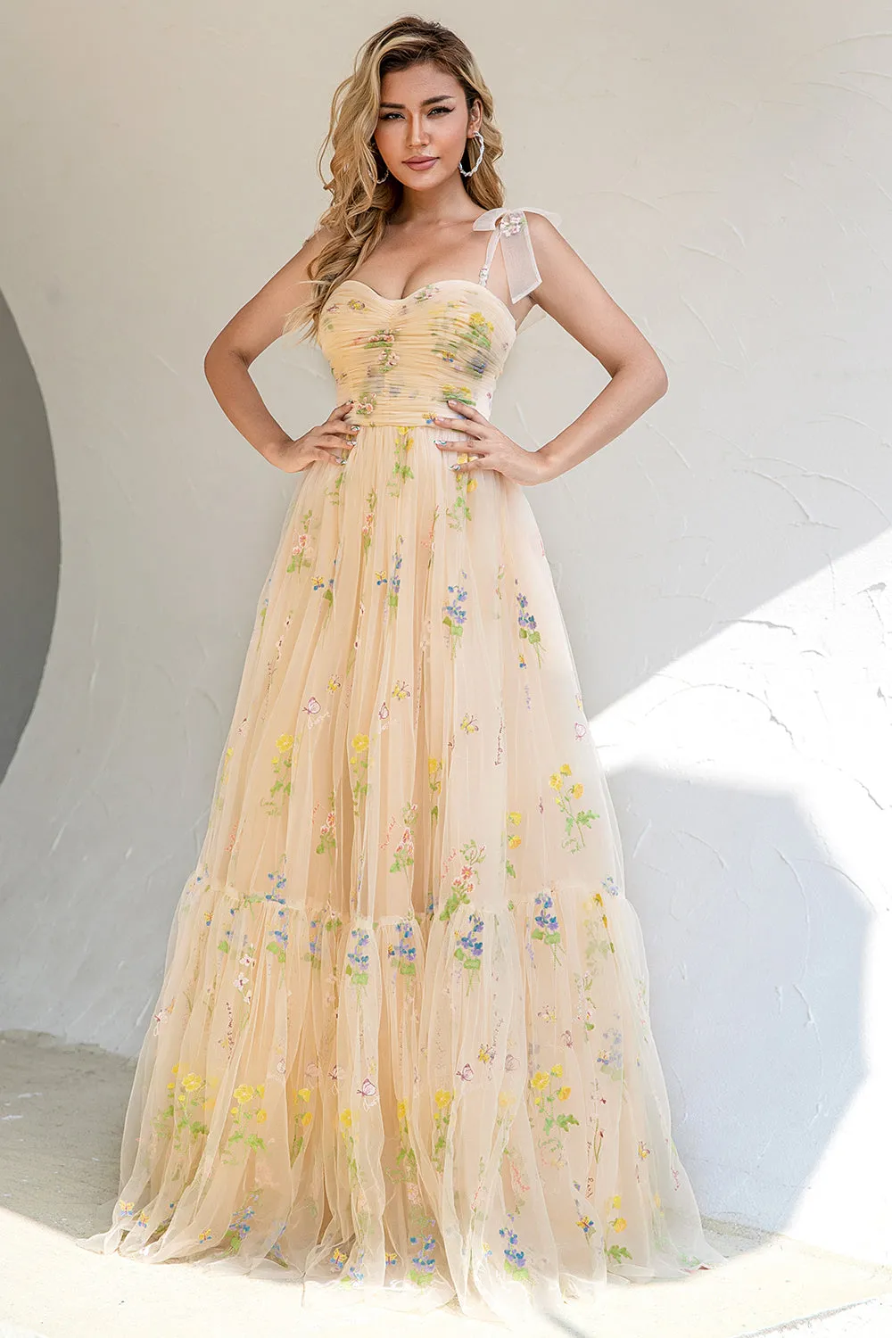 A Line Spaghetti Straps Champagne Prom Dress with Appliques sold by Zapaka product image thumbnail 3