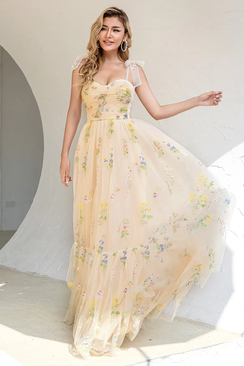 A Line Spaghetti Straps Champagne Prom Dress with Appliques sold by Zapaka product image thumbnail 5