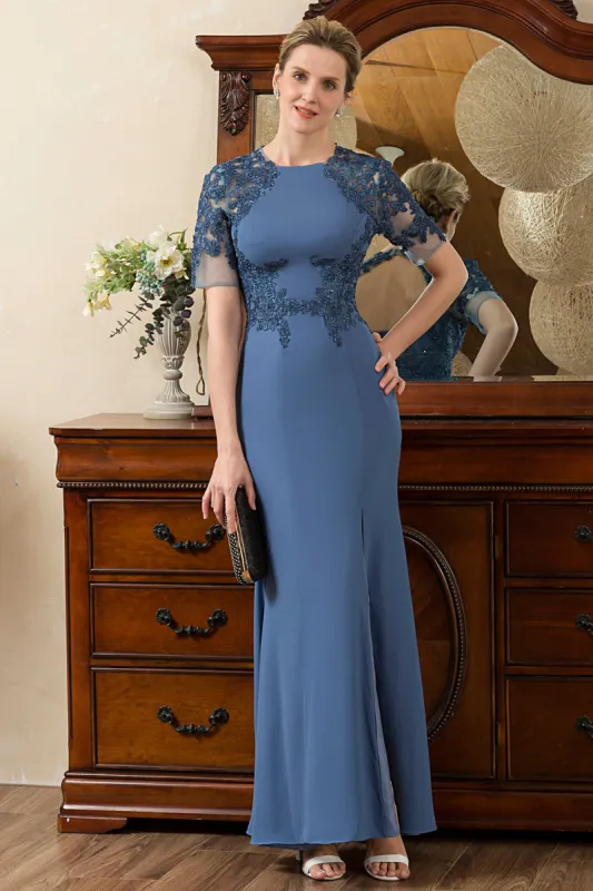 Blue Mermaid Open Back Mother of the Bride Dress with Slit sold by Zapaka