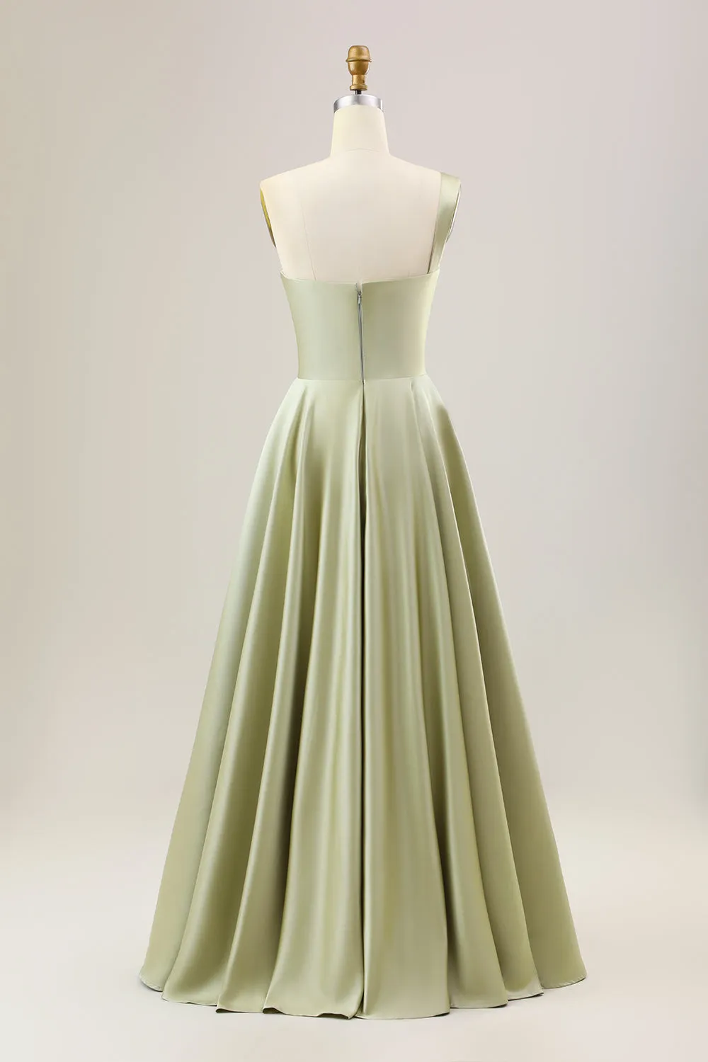 Dusty Sage A Line One Shoulder Long Satin Bridesmaid Dress sold by Zapaka product image thumbnail 2