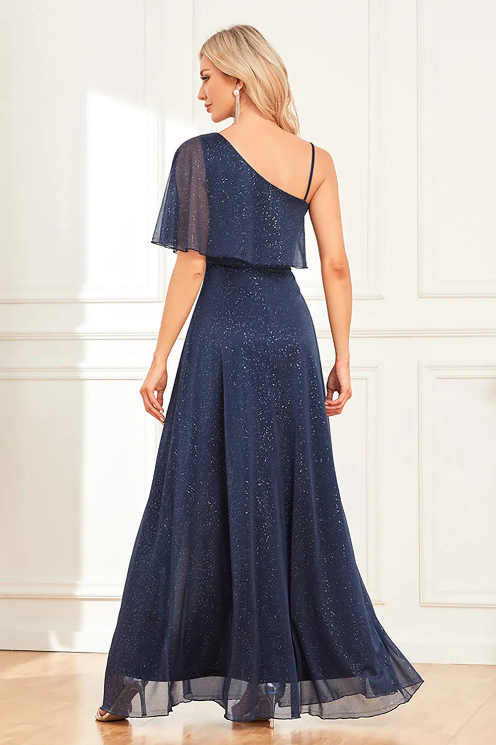 Sparkly A-Line Navy Prom Dress with Slit sold by Zapaka product image thumbnail 2